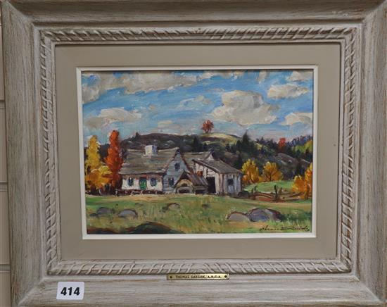 Thomas Hilton Garside (Canadian 1906-1980) Landscape with old cottages 19 x 27cm